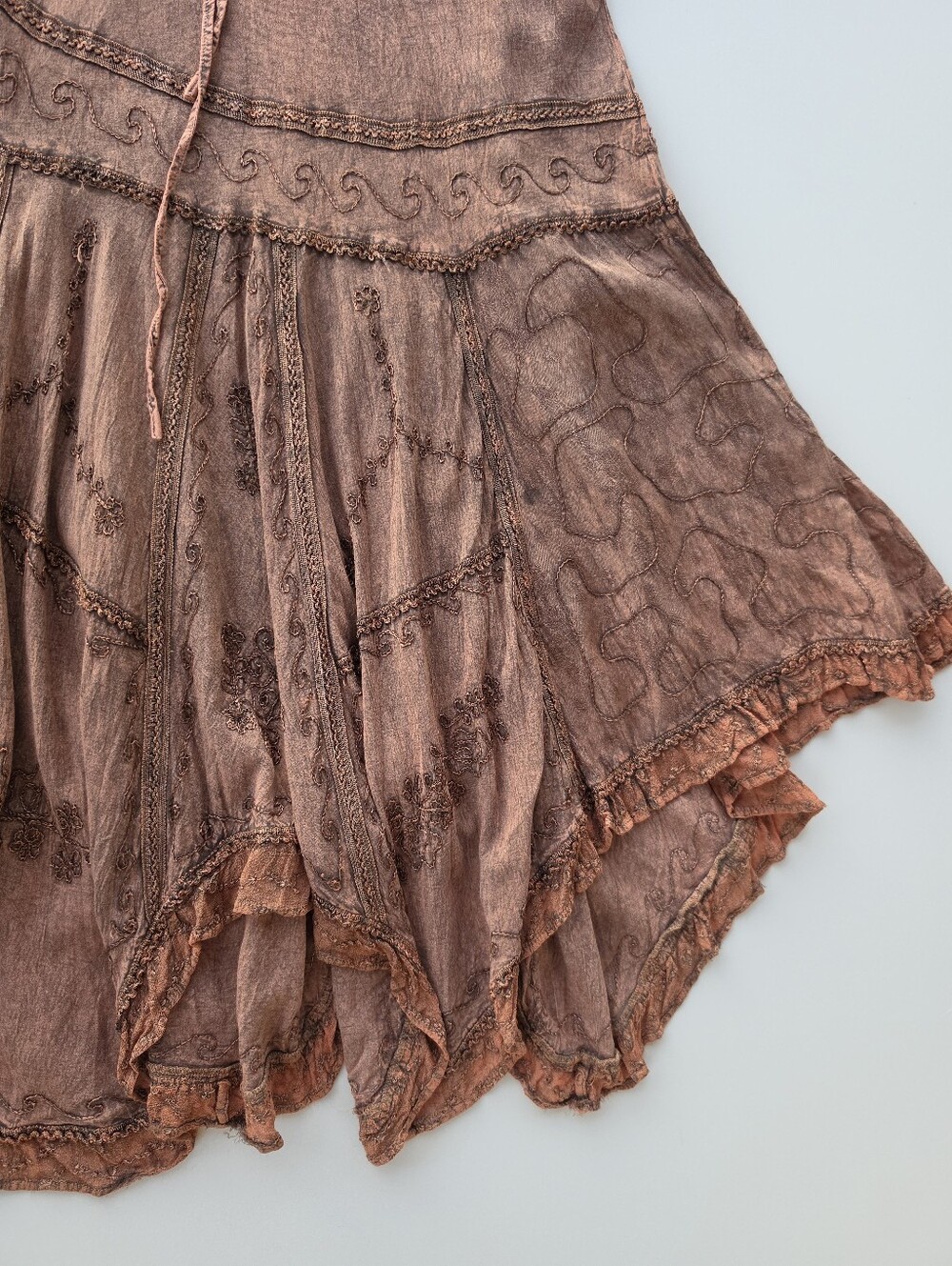 Scully Honey Creek Brown Embroidered Asymmetrical Hem Maxi Skirt - Picture 7 of 10